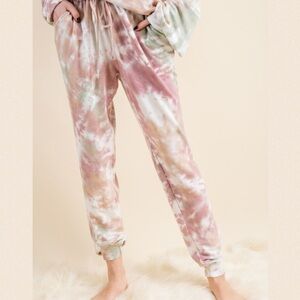 Mauve/sage Super Soft Tie Fleece Lounge Pants